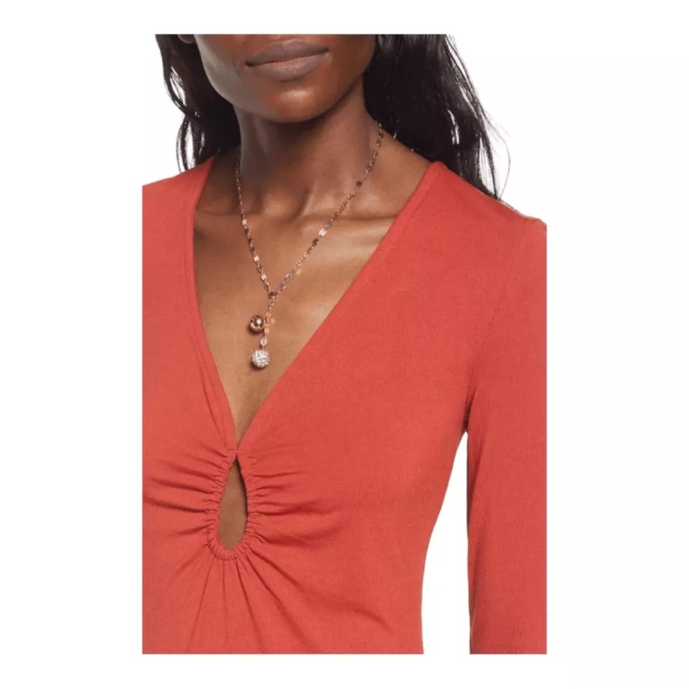 OPEN EDIT Ruched Cutout Long Sleeve Midi Dress In Rust Bossa - Picture 4 of 6